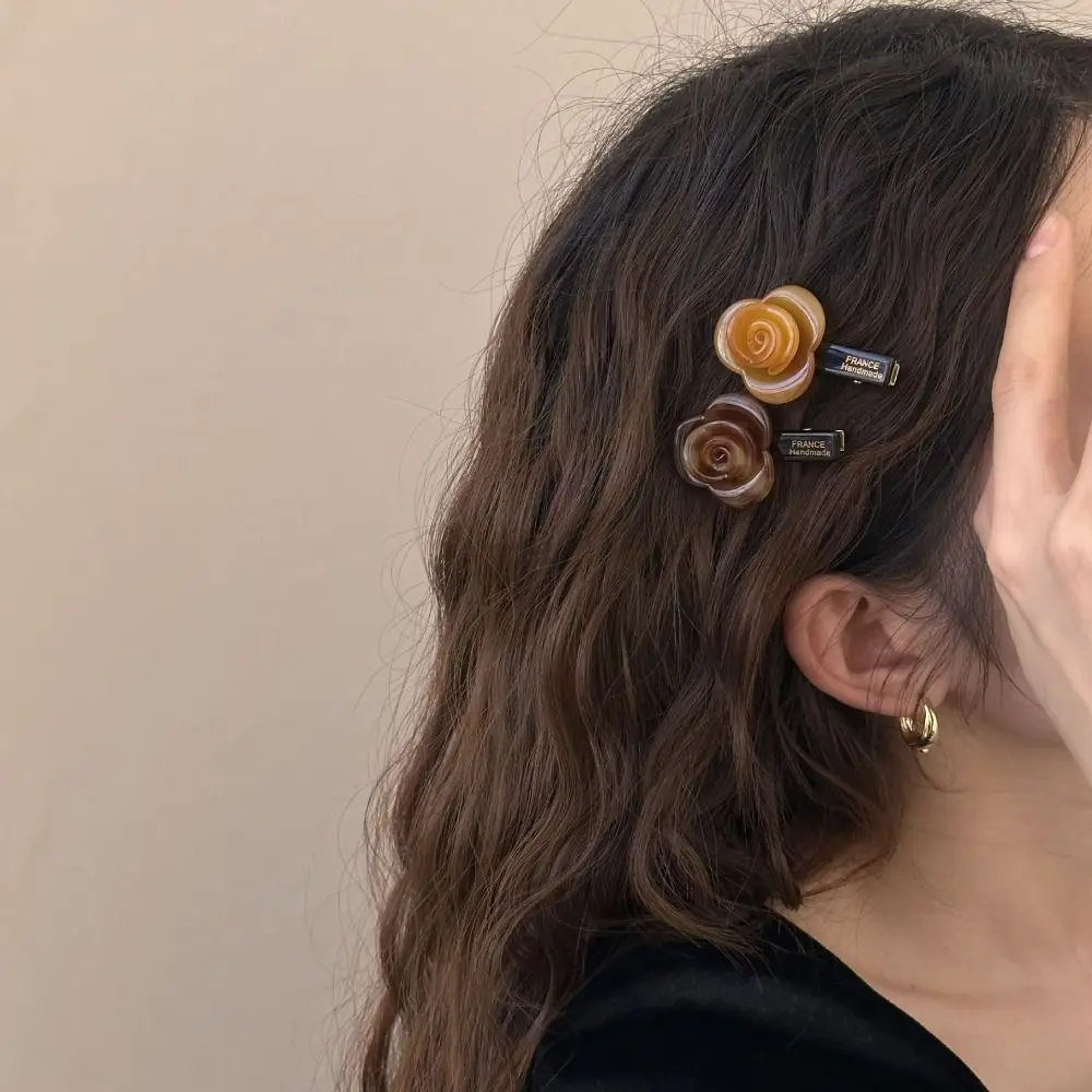 French Three-Dimensional Rose Hairpin Fashion Bangs Clip Elegant Rose Flower Barrettes Duck Billed Clip Advanced view 3