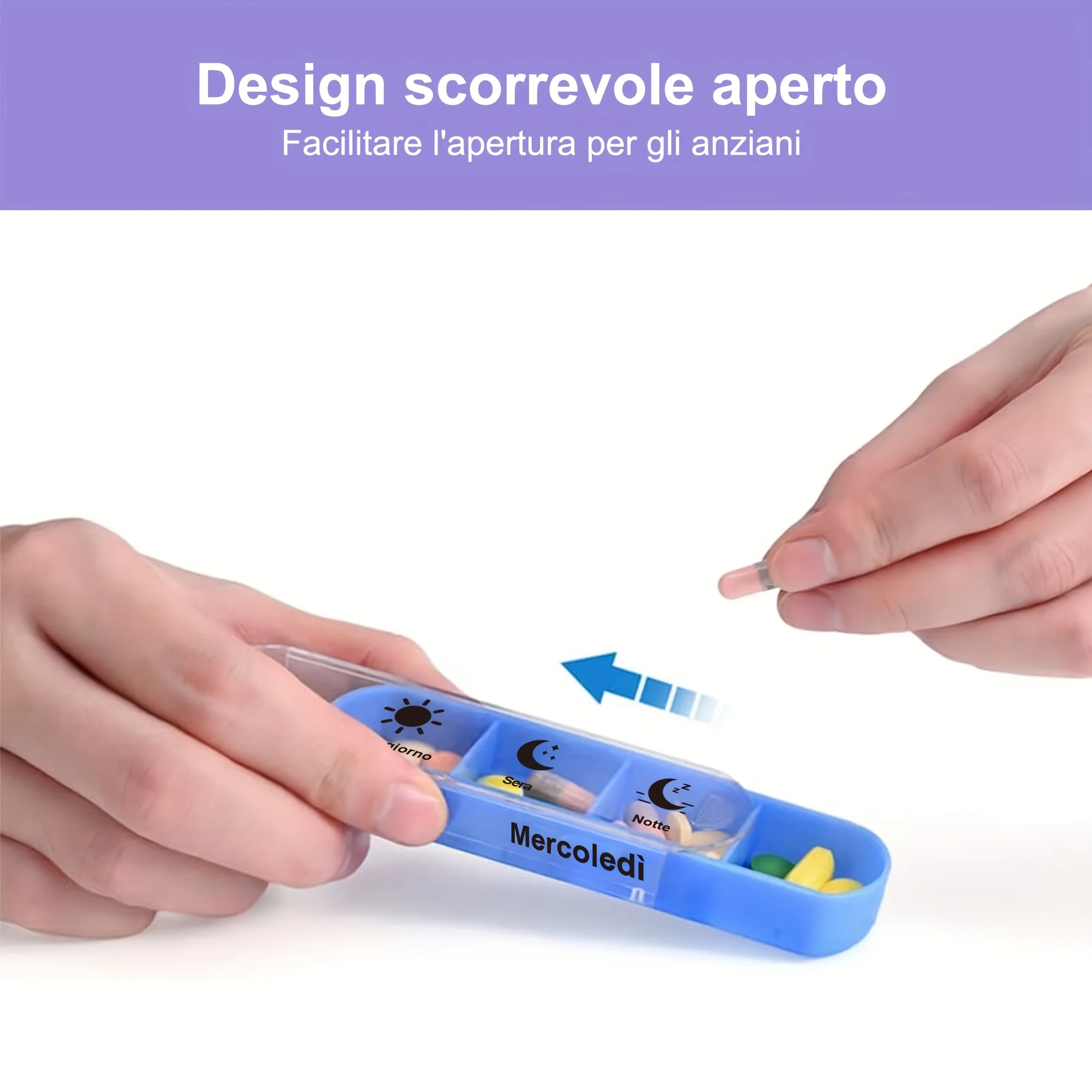 (Italian)Weekly Pill Organizer Box Case Travel Medication Reminder Daily AM PM, Day Night 7 Compartments