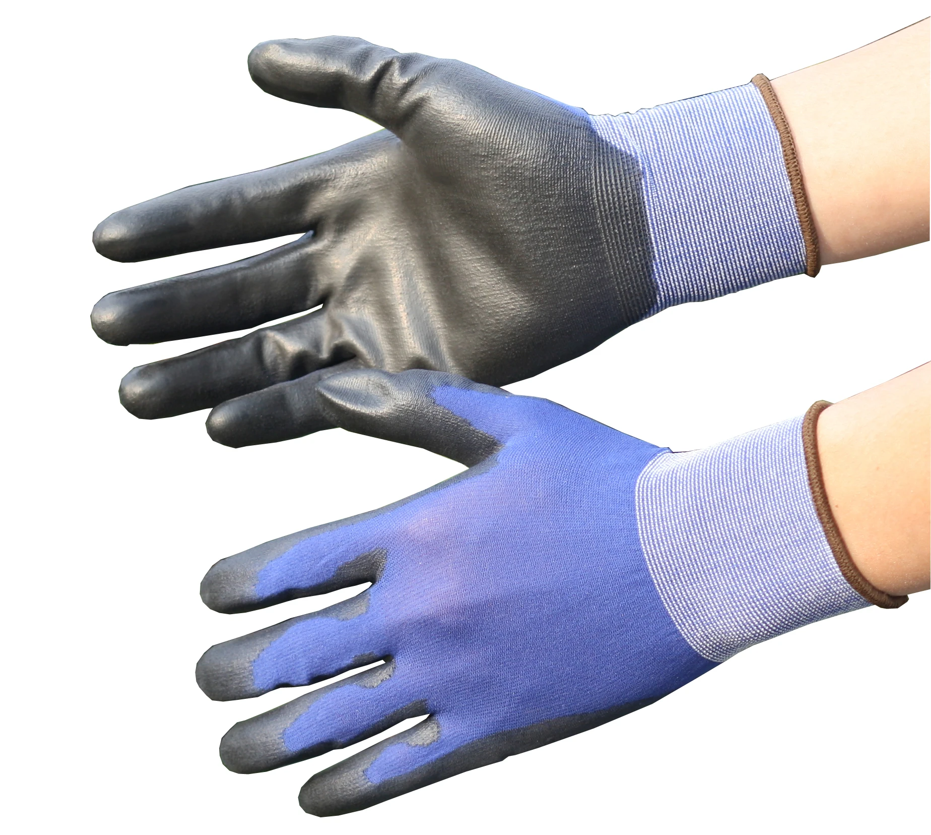 12 Pairs Knitted Nylon Dipped PU Palm Safety Work Gloves Mechanic Protective Garden Gloves