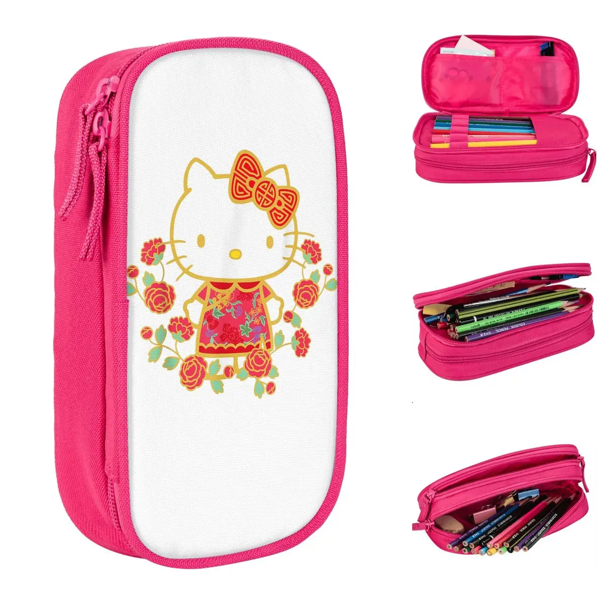 

Hello Kitty Happy Lunar New Year Pencil Cases Classic Pen Bag Kids Big Capacity Students School Zipper Pencilcases