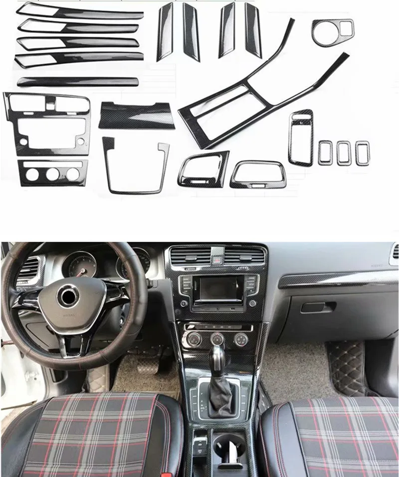 1 Lot Car Stickers ABS Carbon Fiber Grain Inside Decoration Cover for 2014-2019 Volkswagen VW Golf 7 MK7