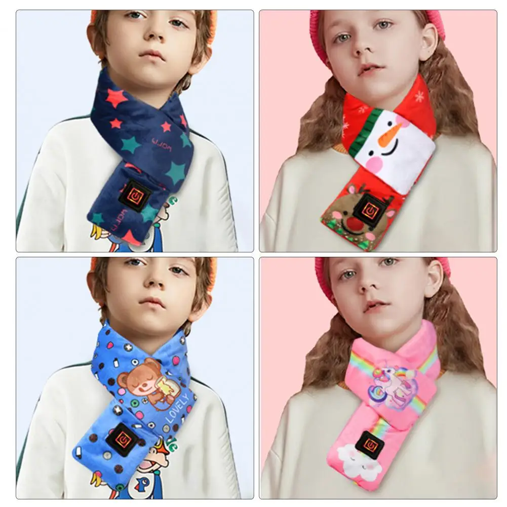 Heated Scarf  Novel Cartoon Print Windproof  Unisex Kids Electric Scarf Neck Wrap for Autumn Winter