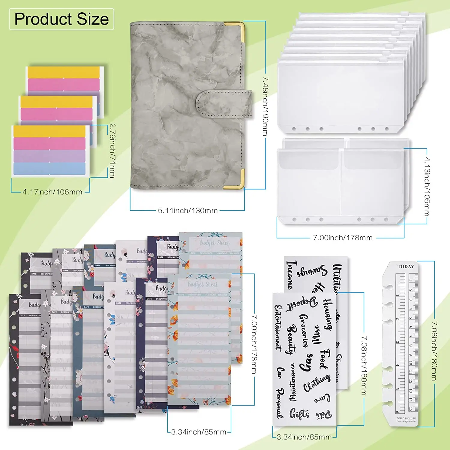 A6 Budget Binder Notebook with Cash Envelopes,Budget Sheets, Ruler and Letter Sticker Labels, Money Organizer for Daily Finances