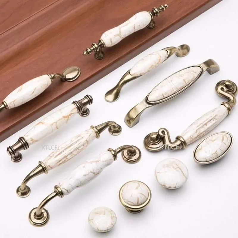 Marble Pattern Ceramic Classic High-end European Pastoral Cabinet Wardrobe Drawer Antique Handle