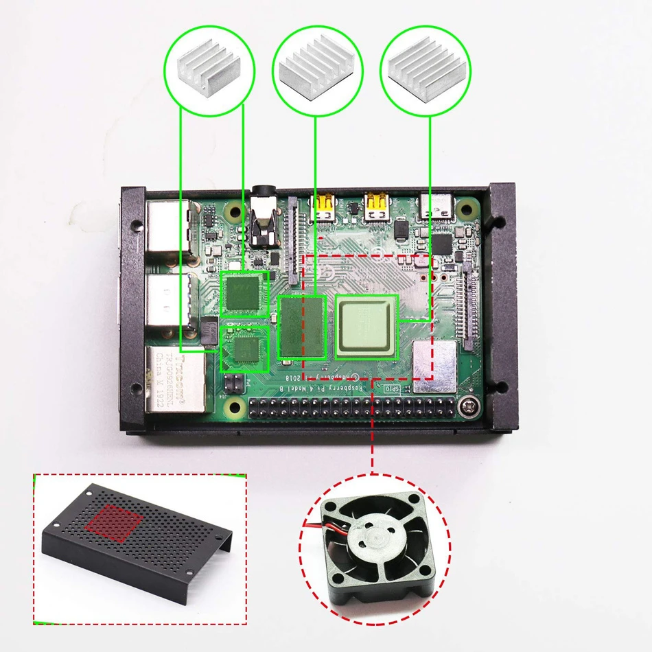 Raspberry Pi 4 Aluminum Case Pi4 Case With Fan And 4 Pcs Heat-Sinks Raspberry Pi 4B Case With Fan