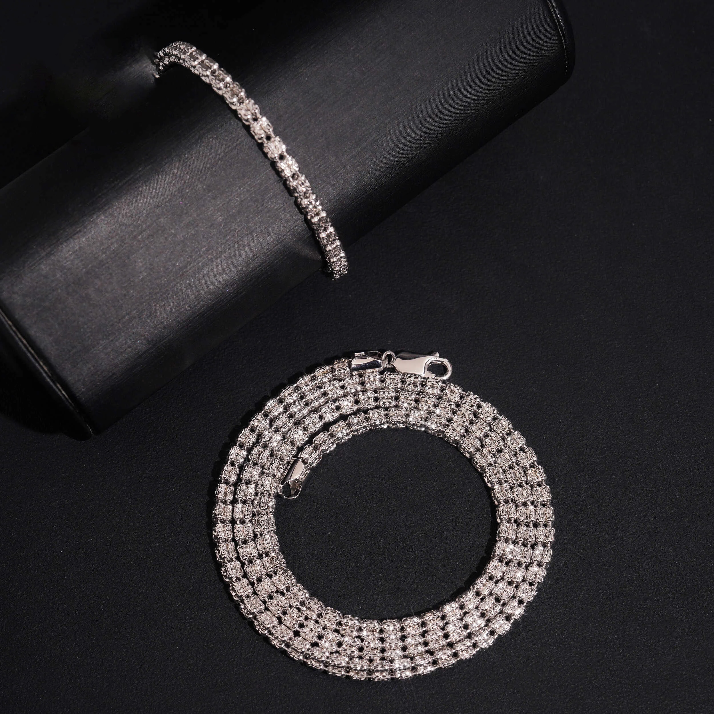 925 Sterling Silver Hip Hop Necklace Hot Selling Jewelry 4mm Moon Ice Chain Fashion Accessory for Men Women