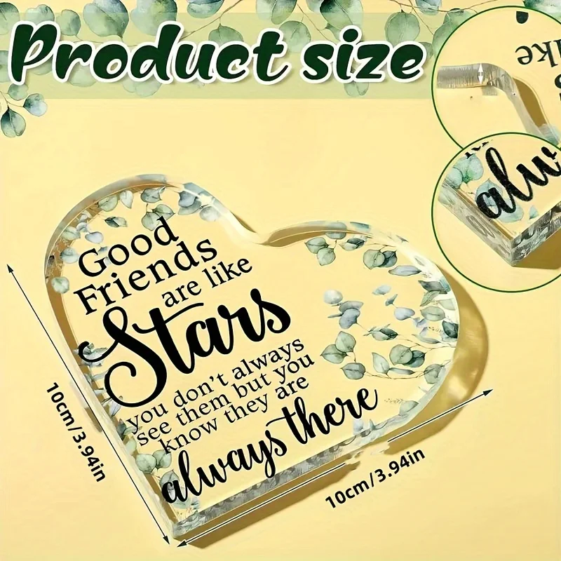 Heart Shape Acrylic Plaque 2D Unique Friendship Gift Birthday Wedding Party Home Desktop Decor
