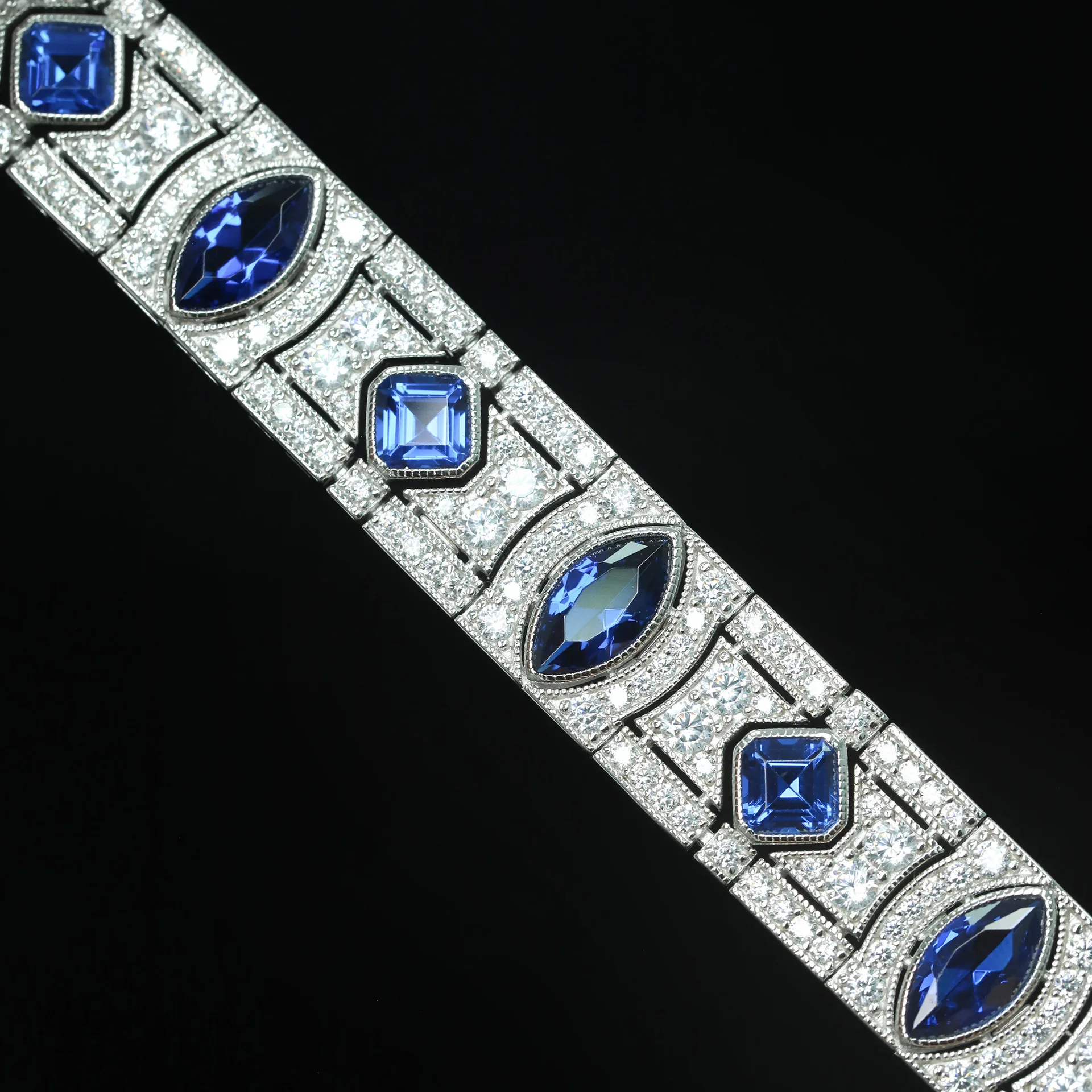 Lab Created Royal Blue Spinel Gemstone Bracelet for Women 18K white Gold Plated Copper Jewelry Wedding Party