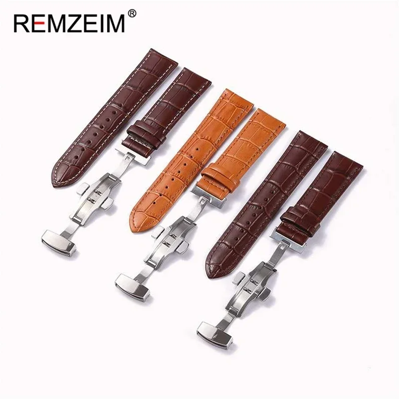 Bambus Muster Leder Armband 18mm 20mm 22mm 24mm Männer Business Armbanduhr Straps Mit Edelstahl Schmetterling verschluss