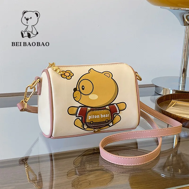 Beibaobao-bolsa de ombro feminina de urso bonito, versátil tiracolo, estilo ocidental, moda casual, nova, 2024