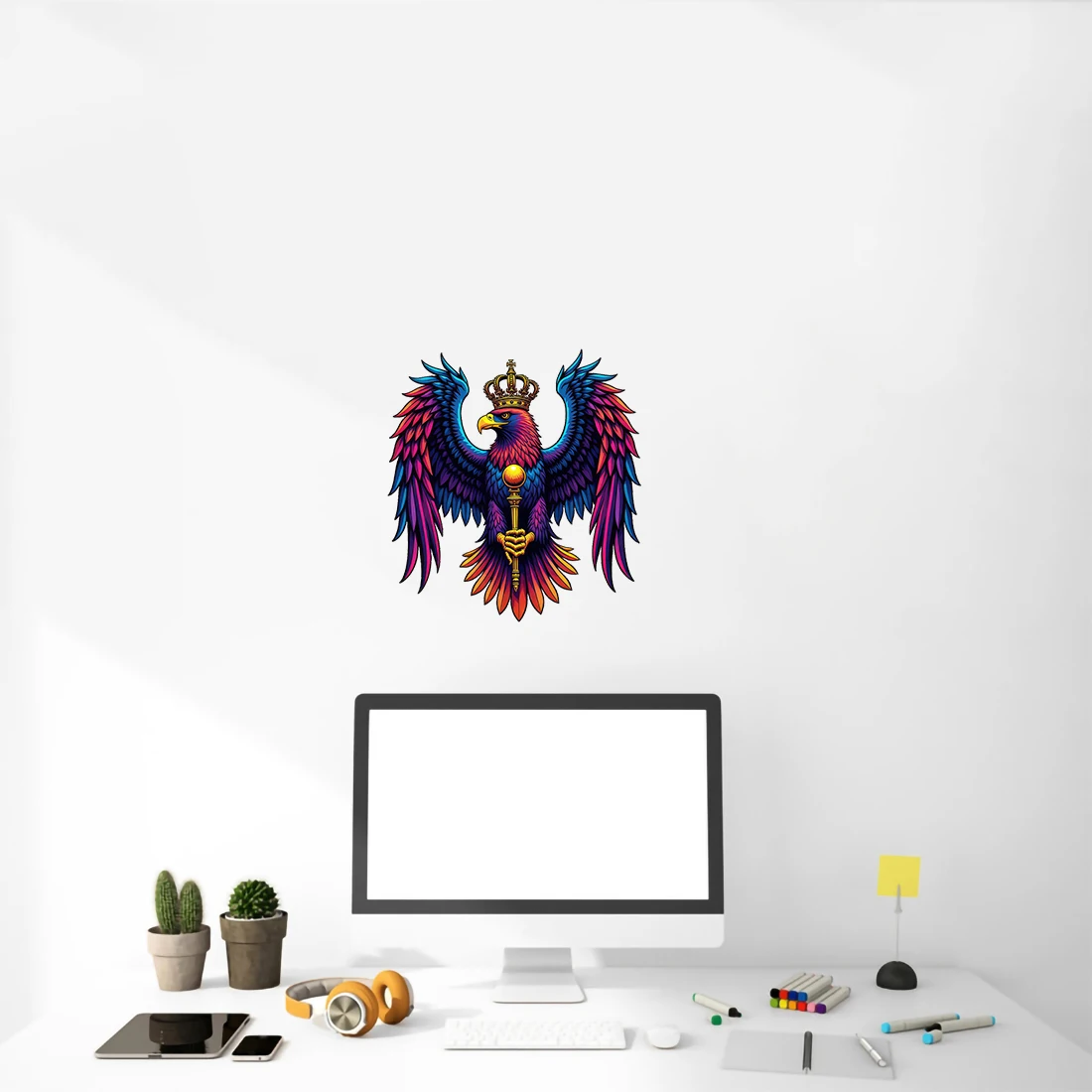 Three Ratels CD130 Majestic colored eagle with scepter art wall sticker For home decoration Personalized car decals