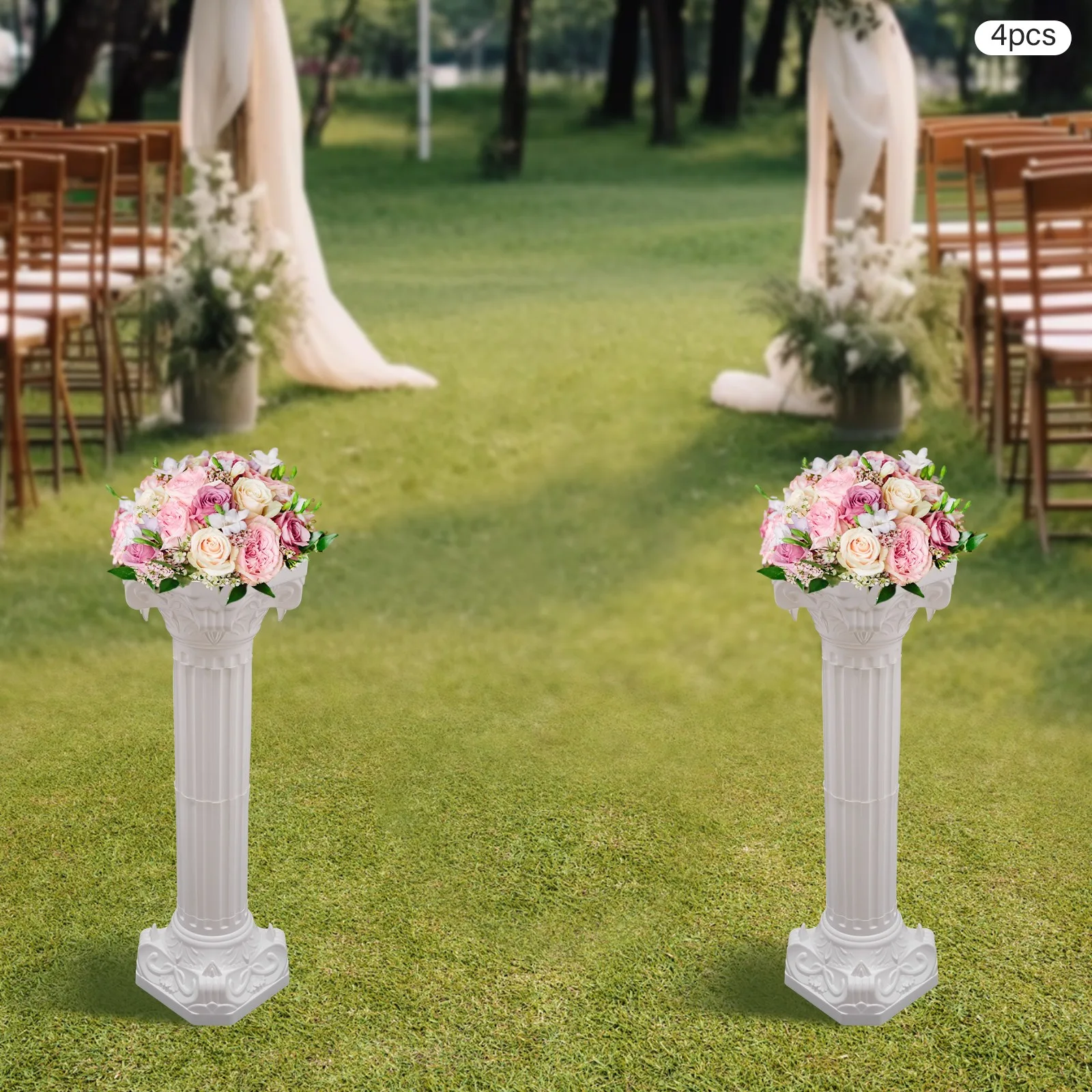 

4Pcs Hollow Roman Pillar Set for Event Photo Backdrop Decorative Pedestal Durable Plastic Floral Holder