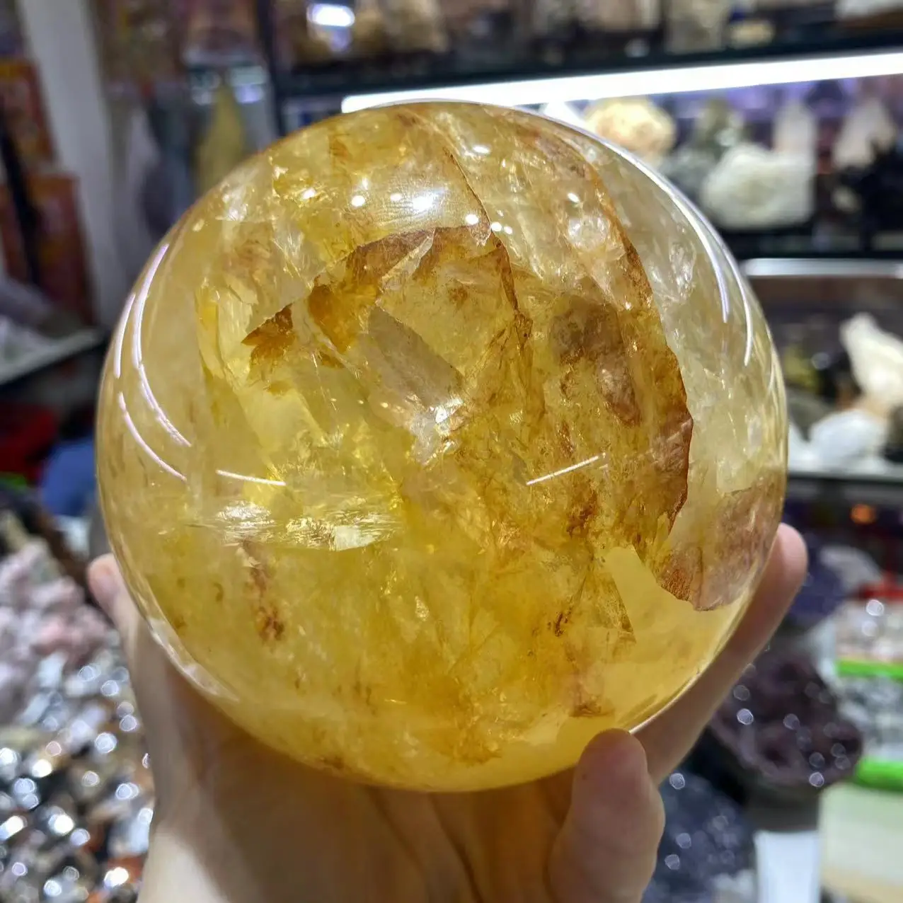 

Natural Golden Healer Quartz Energy Meditation Ball Reiki Healing Room Office Decor Gift