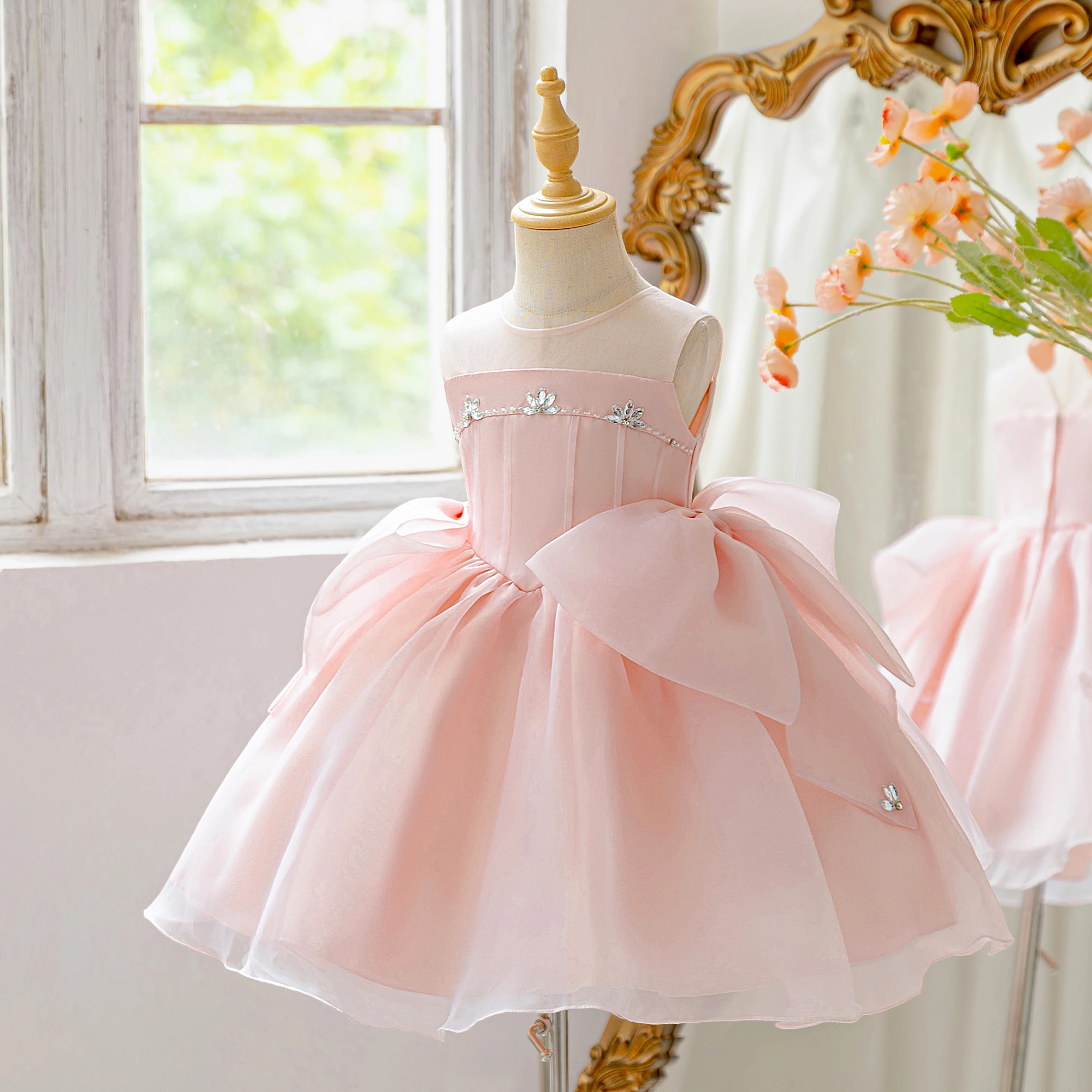Summer Big Bow Birthday Party Girl Dress Elegant Wedding Bridesmaids Princess Evening Dresses Girl Gala Graduation Prom Costumes