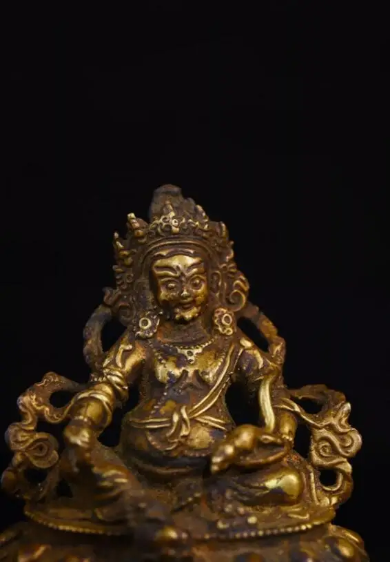 Old Tibetan nepalese Brass Yellow Jambhala Jambala Buddha statue talisman