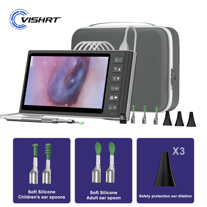 

7'' IPS Screen Detachable Ear Borescope 3.9MM Ultra-Thin Camera with 32GB TF Card & Tools Bag IP67 Endoscope for Ear Cleaning