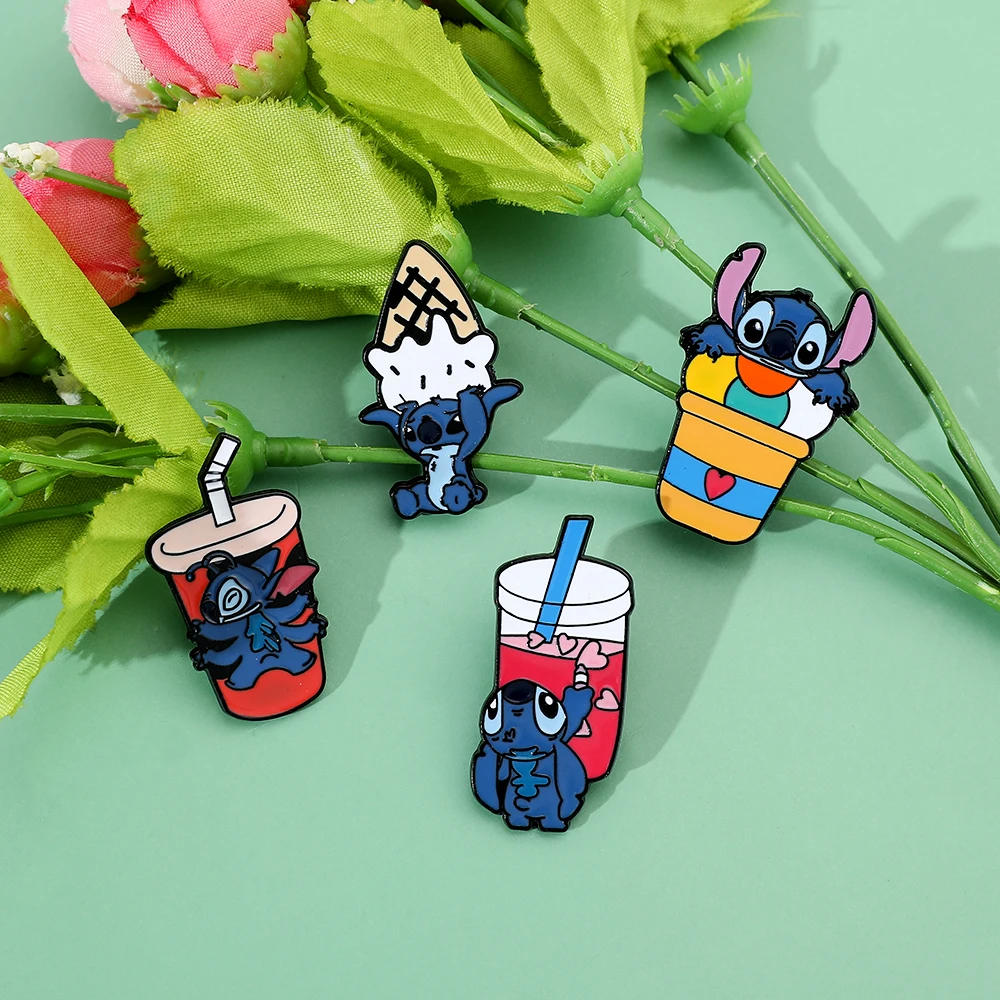 4 Pcs Lilo&Stitch Brooch Cute Stitch Enamel Pins Metal Badge Accessories Backpack Clothing Jewelry Gift for Friend