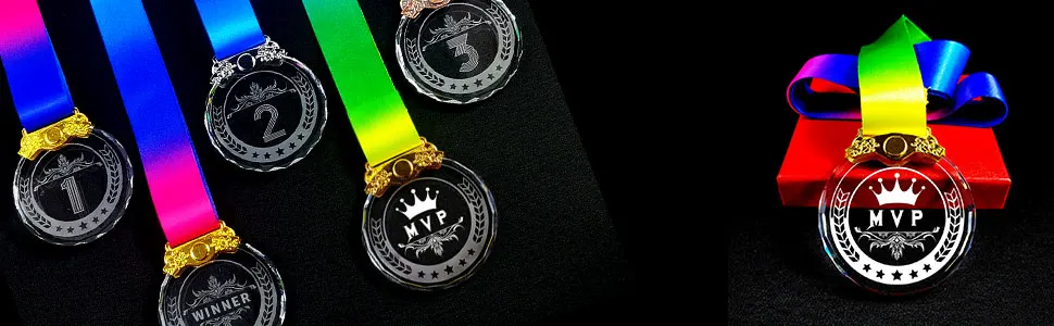 Description Picture 4 of itemFree  LOGO Crystal Awards Medals Gold Silver Bronze Glass Valuable Improved Player for Sports Meeting Events Souvenir Gifts