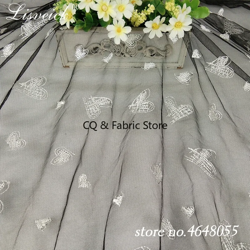 Mesh Love Pattern Embroidery Fashion Skirt Lace Fabric Transparent Tulle Lace For Wedding Dress By The Yard