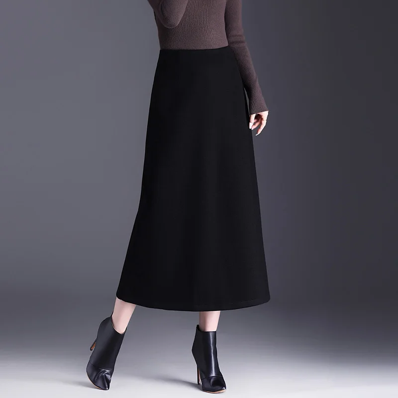 

Long Camere High Waist A-Line Skirt Women's Autumn Winter New Sle Bla f Skirt Hip Covering Slimming Drapey Skirt