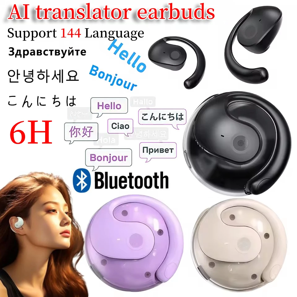 AI Translator Earbuds 144 Language Voice Translator Portable Real-Time Translators Headphones Smart Translate Device For Travel