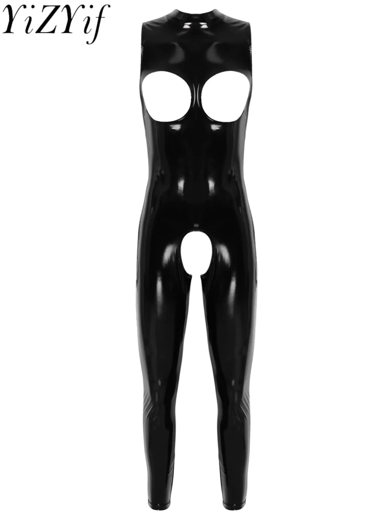 

Mens PVC Wet Look Hollow Out Sleeveless Zipper Bodysuit Catsuit Latex Bodysuit Tights Jumpsuit Rave Party Clubwear Costume