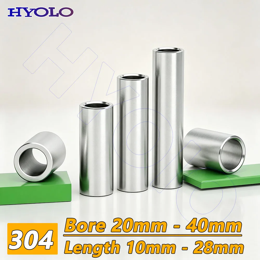 304 Stainless Steel M20-M40 Sleeve Bearing Bushing, Unthreaded Spacer Shaft Sleeve, CNC Turned Parts, Multiple Lengths 10-28mm