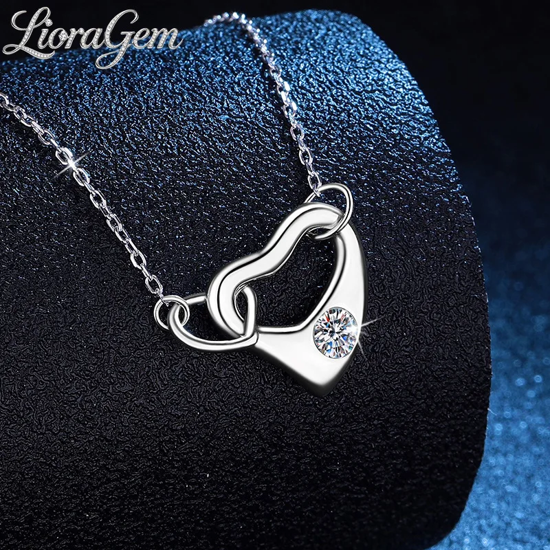 LioraGem New Love Heart Double-Button Moissanite Pendant Necklace, Fashionable Moissanite Collarbone Chain Platinum PT950 Stamp
