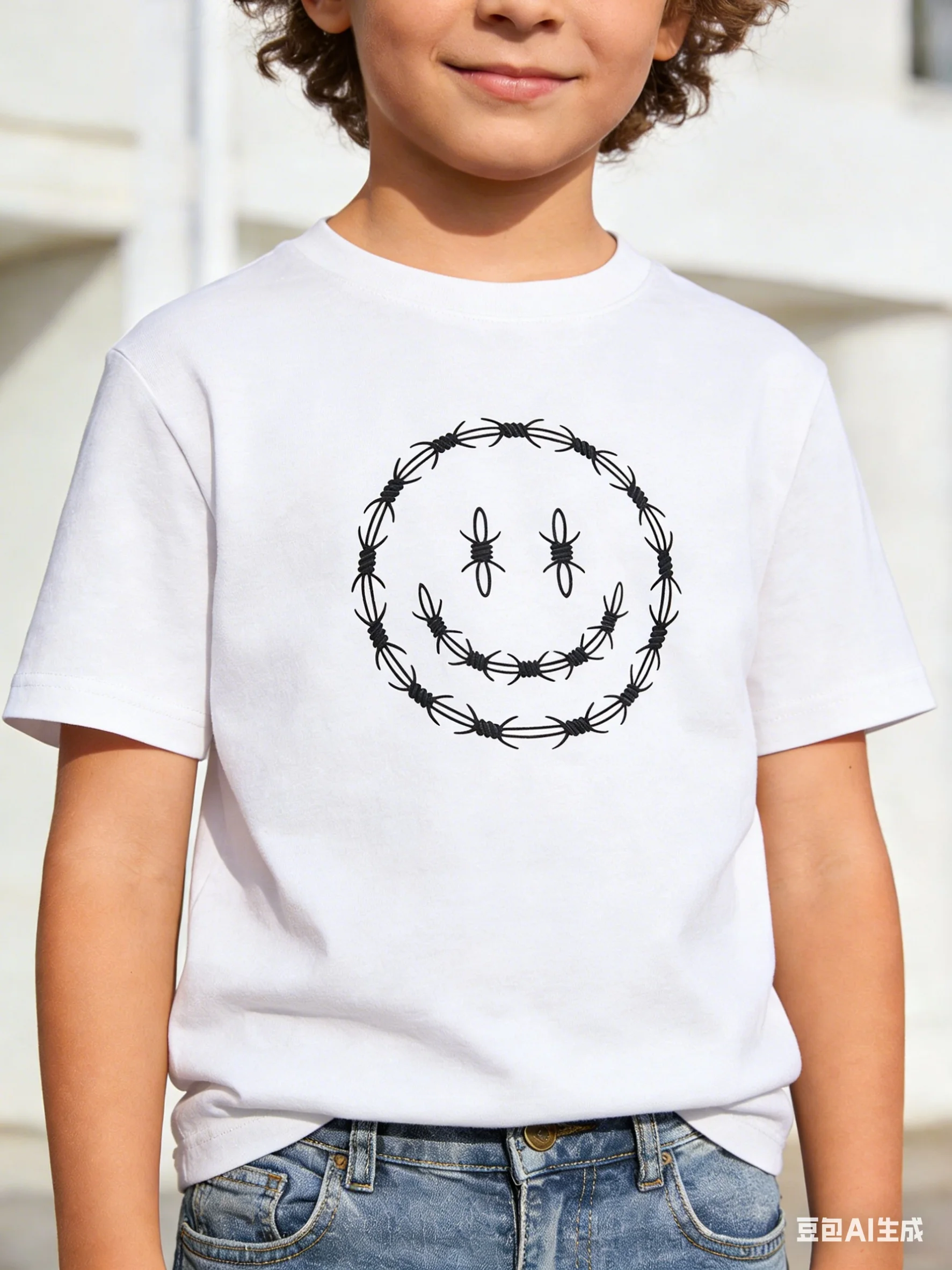 Kids Casual Summer Smiley Face Print T-shirt Loose Harajuku Style Top Simple Design for Outdoor Activities Children's Fashion