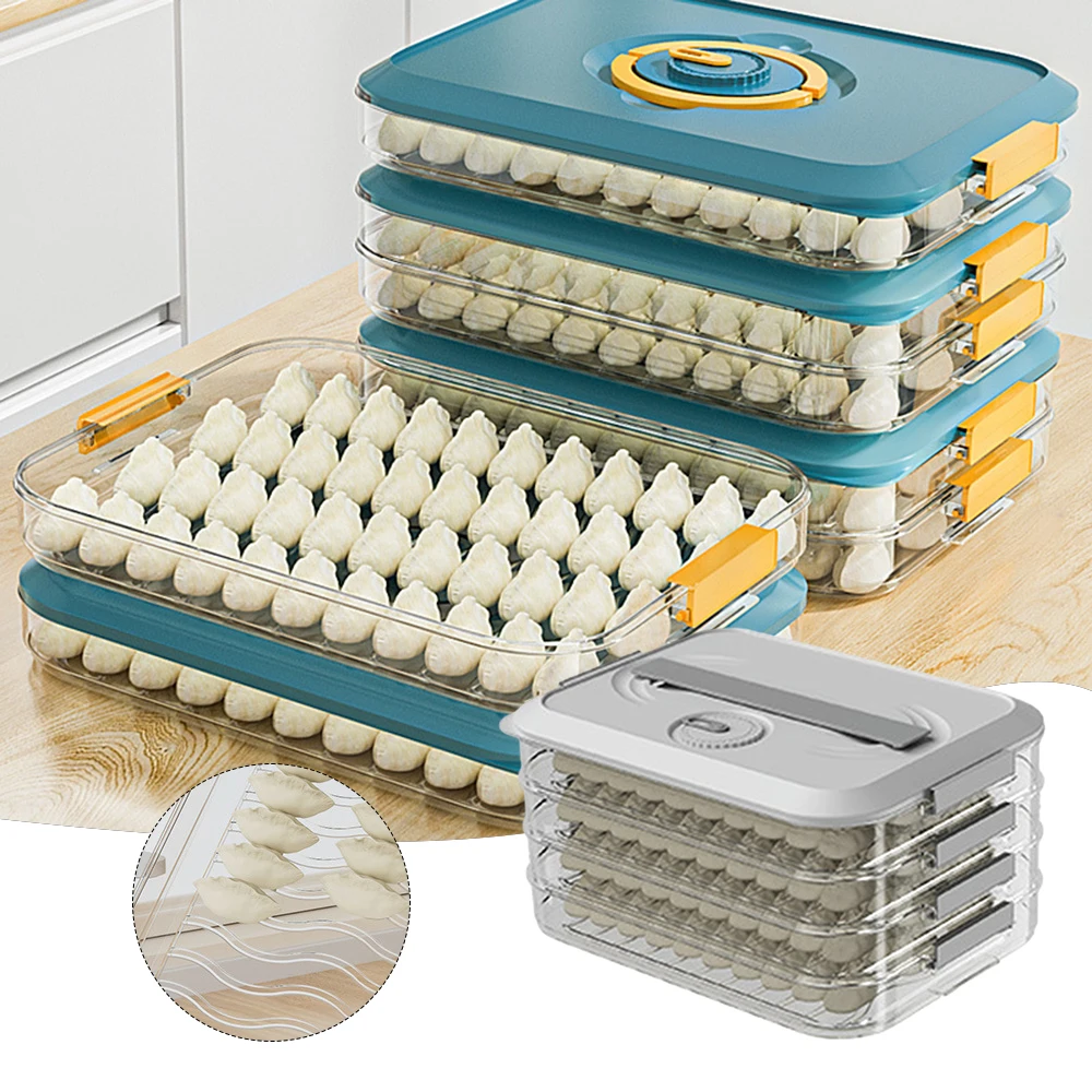 1/2/3/4-Layer Stackable Dumpling Boxes With Timer Multi-Purpose Fridges Food Organiser For Fruits Pasta