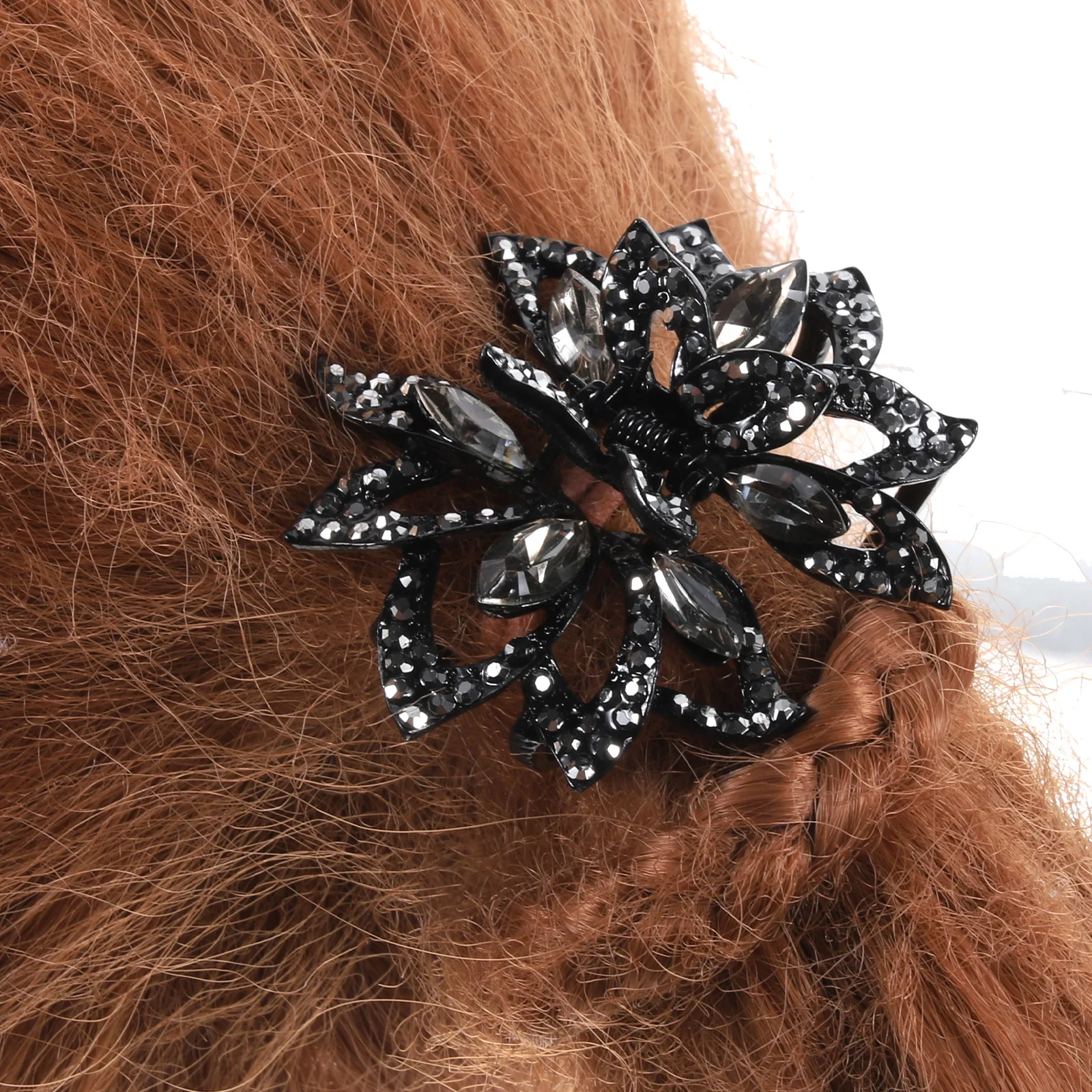 

Rhinestone Claw Women Small Flower Jaw Clips Black Alloy Disk Card Accessories Hair Clips Thin Thick Hair
