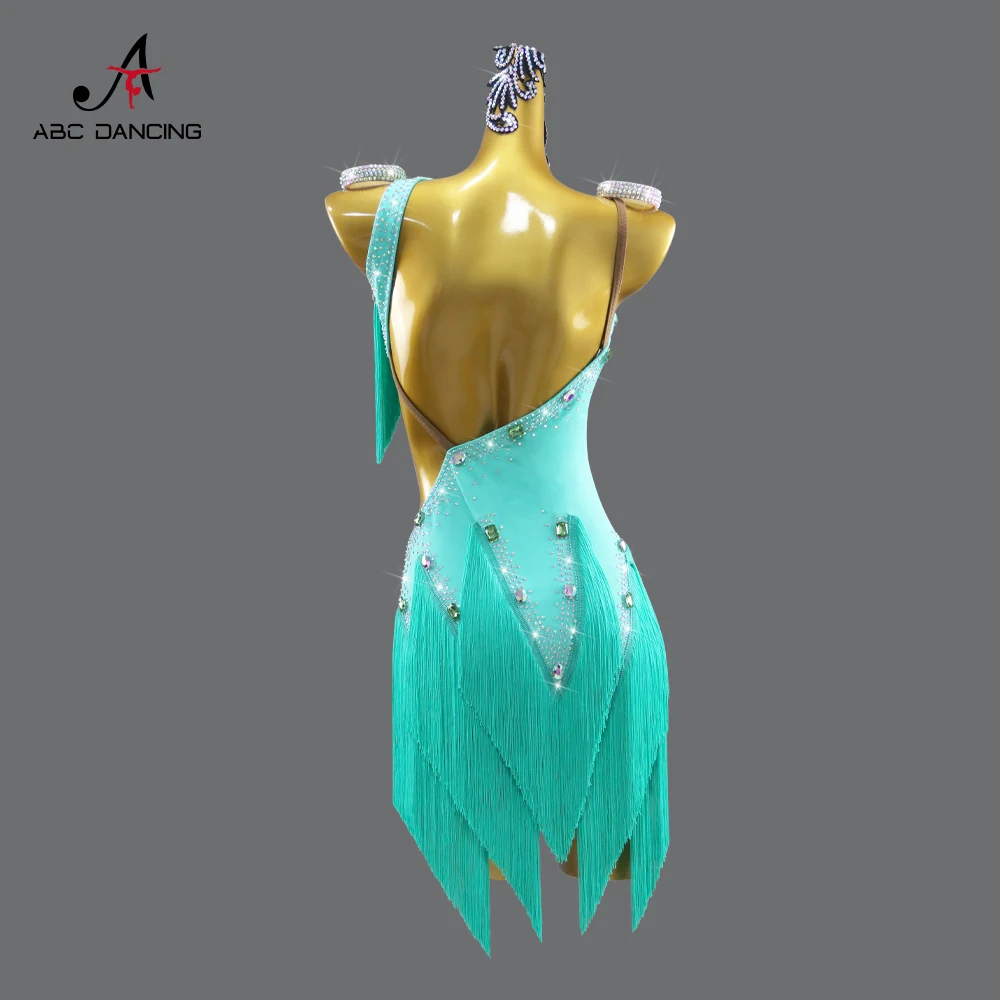 Traje para a menina 2025 vestido de dança latina competição terno midi sexy feminino samba feminino desempenho suporte roupas noite salão