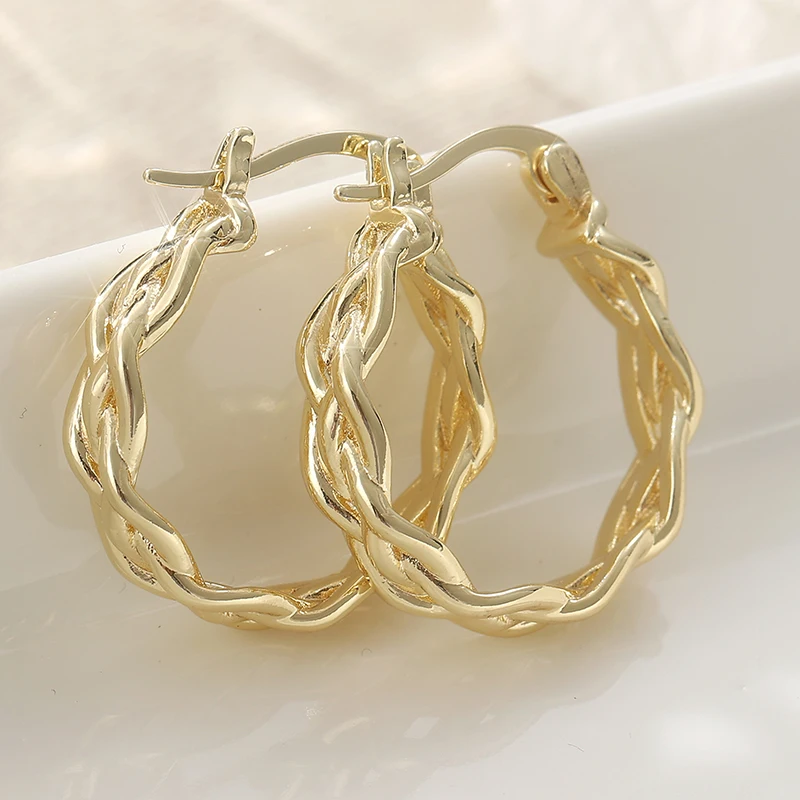 Fashion Knitting Twist Hoop Earrings Gold Plated Metal Earrings For Women Multi Layer Winding Jewelry Accessories Gift