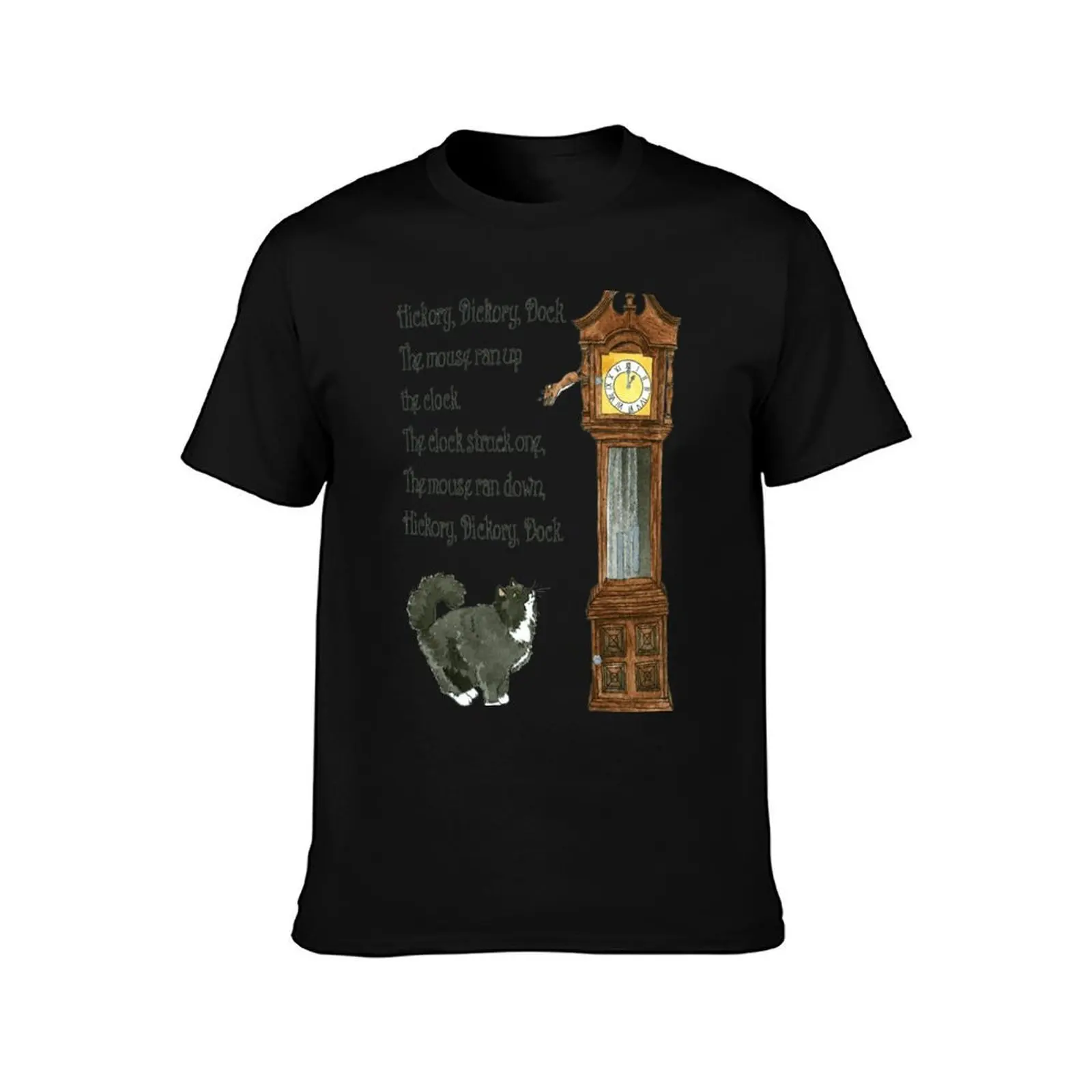 Daily Doodle 12-Hickory Dickory Dock T-Shirt, Summer Casual Cotton Tee, Oversized Streetwear Tops, Vintage Graphic Print