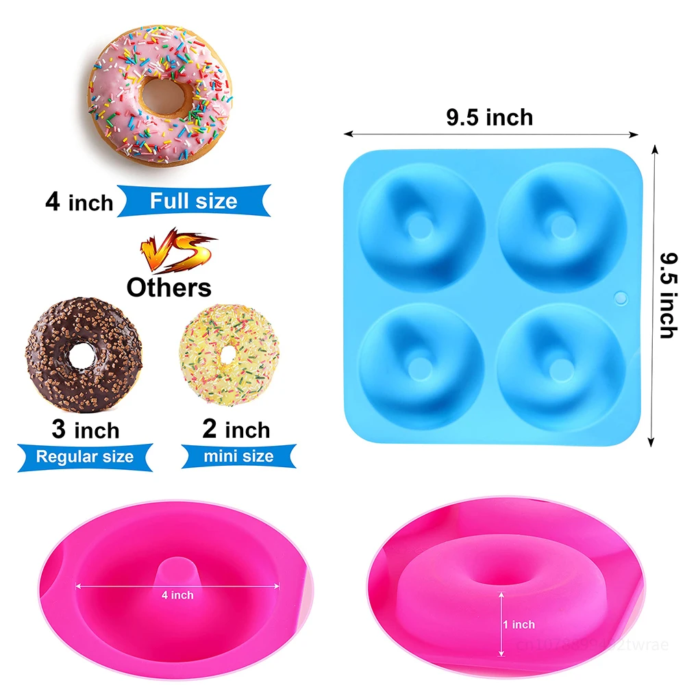 Donut Baking Pans Big Size 4 Inch Silicone Baking Mold Non Stick 6-Cavity Doughnut Trays for Bagels Donuts Cake Biscuit Tools