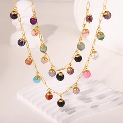 eye-catcher Round Nature Stones Necklace For Women Stainless Steel Chain Gold Plated Fashion Charm Jewelry Gift