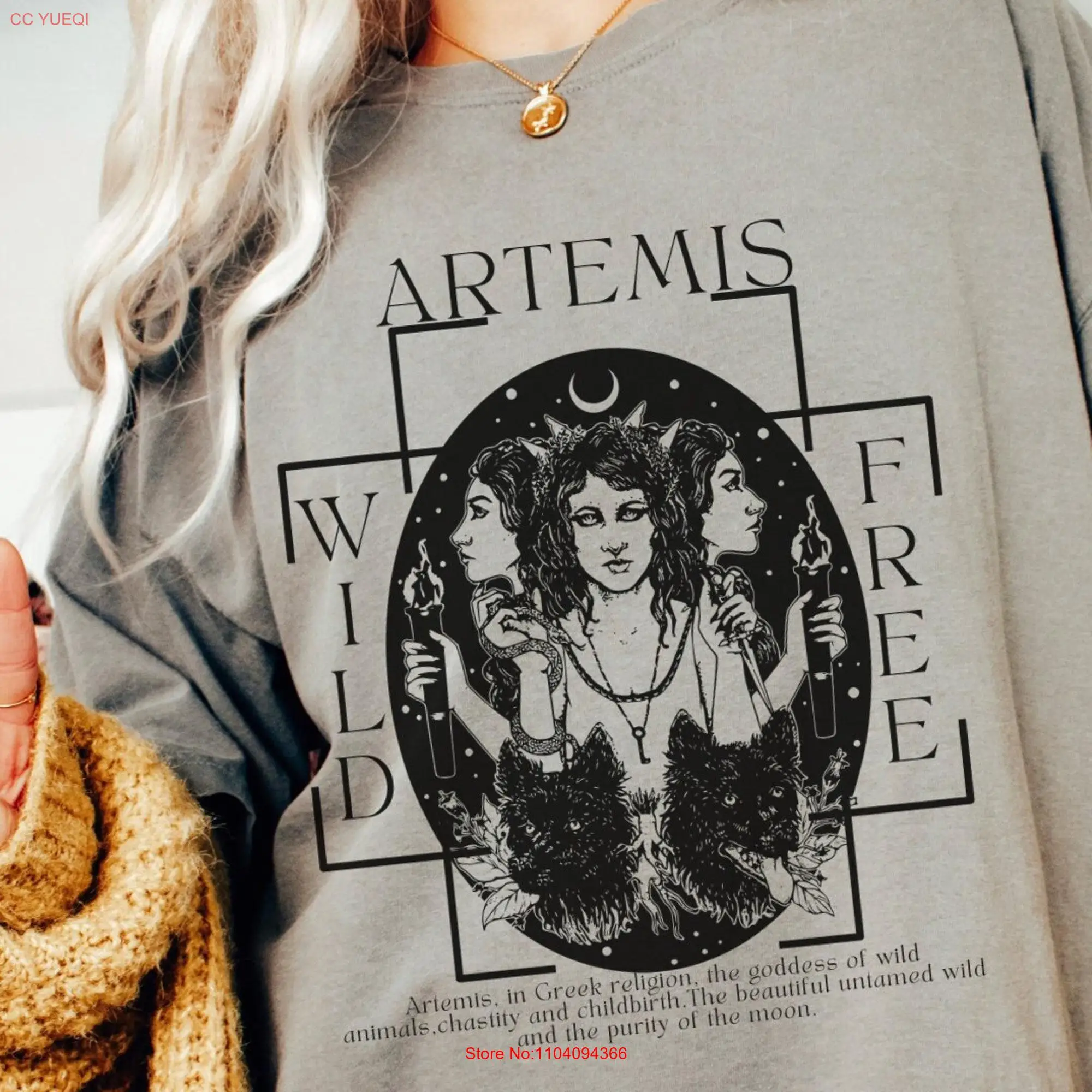 Artemis T Shirt Goddess Mythology PoeT Greek Light Academia Apparel Bookish Crewneck long or short sleeves