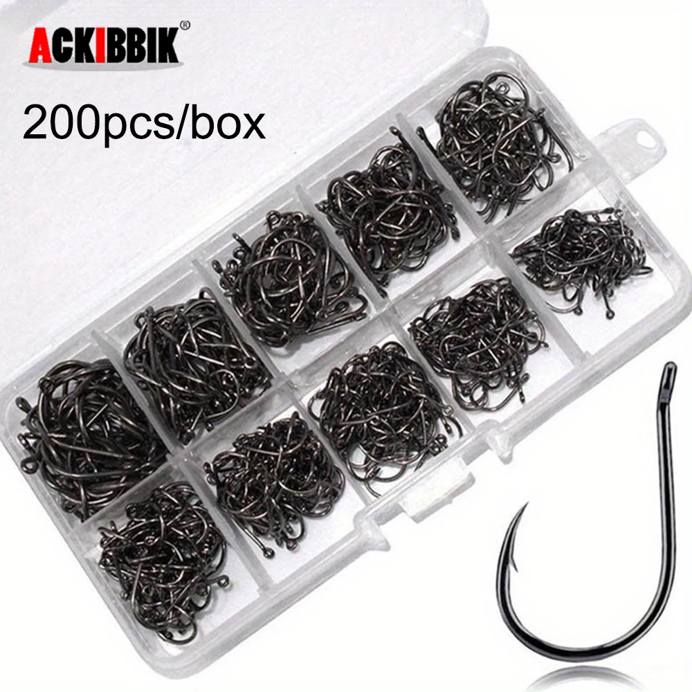 Ackibbik 200 teile/schachtel Angelhaken Karpfen Angelhaken Set Angelhaken Einzel Jig Haken Angelzubehör