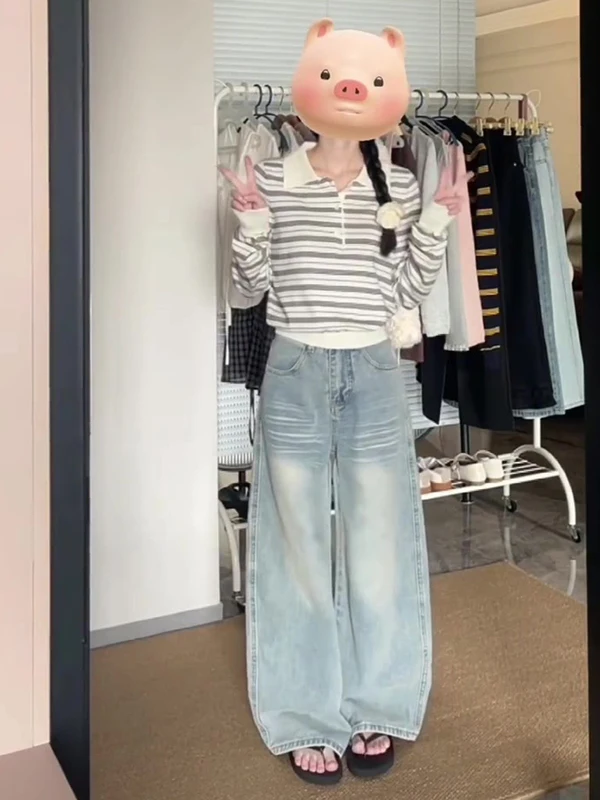 

Американские ретро-джинсы с высокой талией и широкими штанинами для женщин, новинка весны, свободные прямые брюки, повседневные, удобные для носки