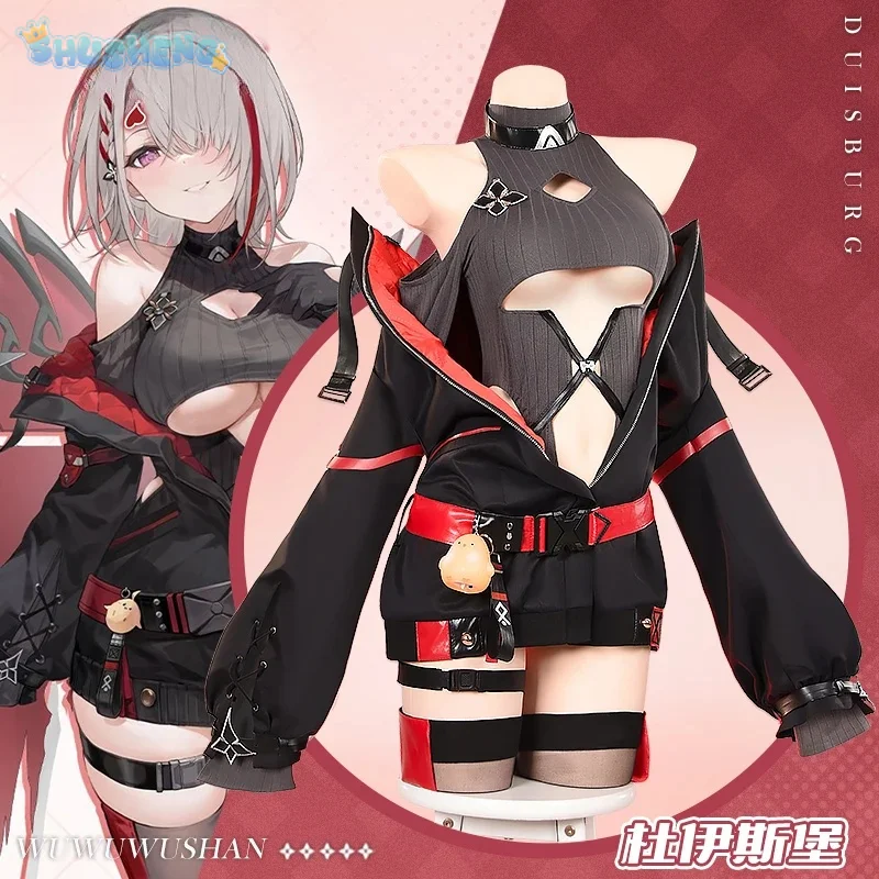 لعبة Azur Lane KMS Duisburg أزياء تنكرية للهالوين كرنفال فتاة معطف مثير السراويل حزام إكسسوارات عقد مجموعة موحدة S-XXL