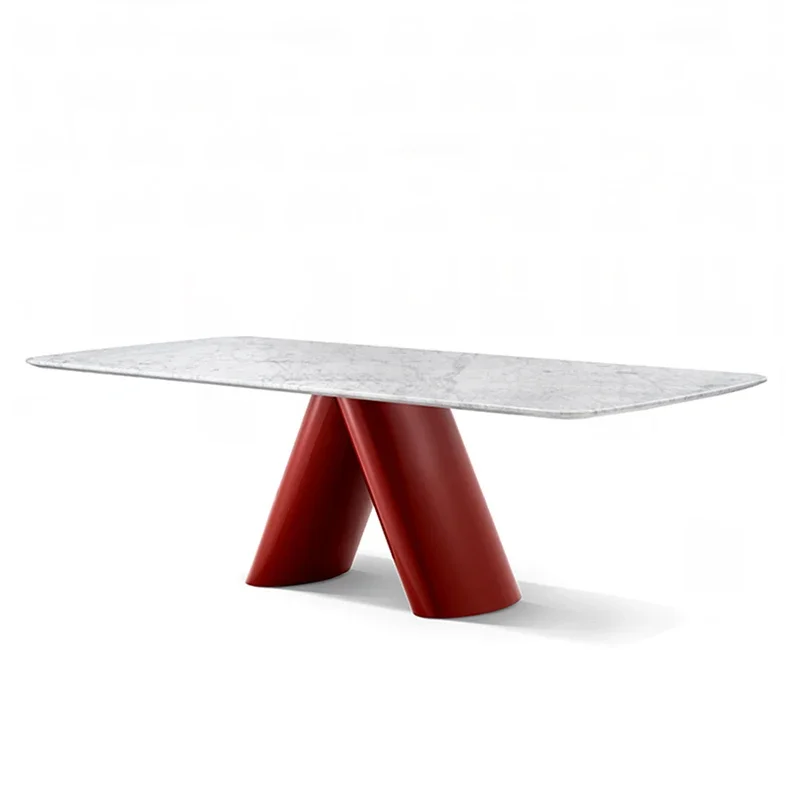 Marble red dining table, Italian light luxury minimalist luxury stone fine white Kali ice jade dining table