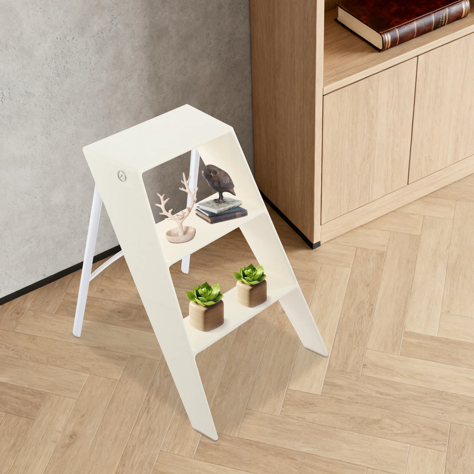 الأبيض PC الحديد 44*58*61 سنتيمتر ثلاث خطوات متعرجة سلم البراز للطي متعددة الوظائف تخزين الرف غرفة المعيشة الرف سلم #3