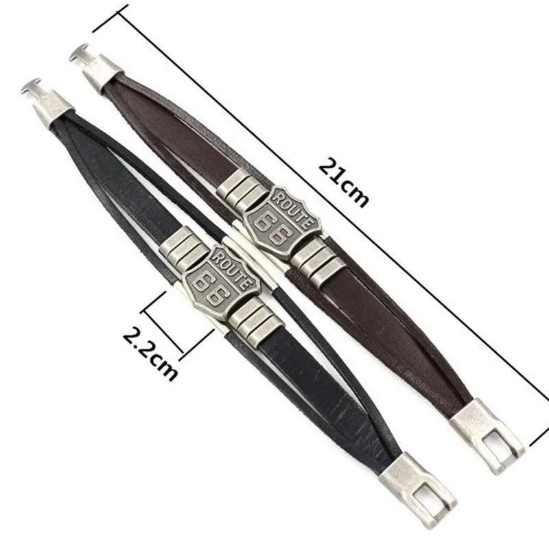 Trendy American Route 66 Printed Pattern Bracelet Men's Bracelet Metal Multilayer Leather Bracelet Accessories New Party Jewelry image 6