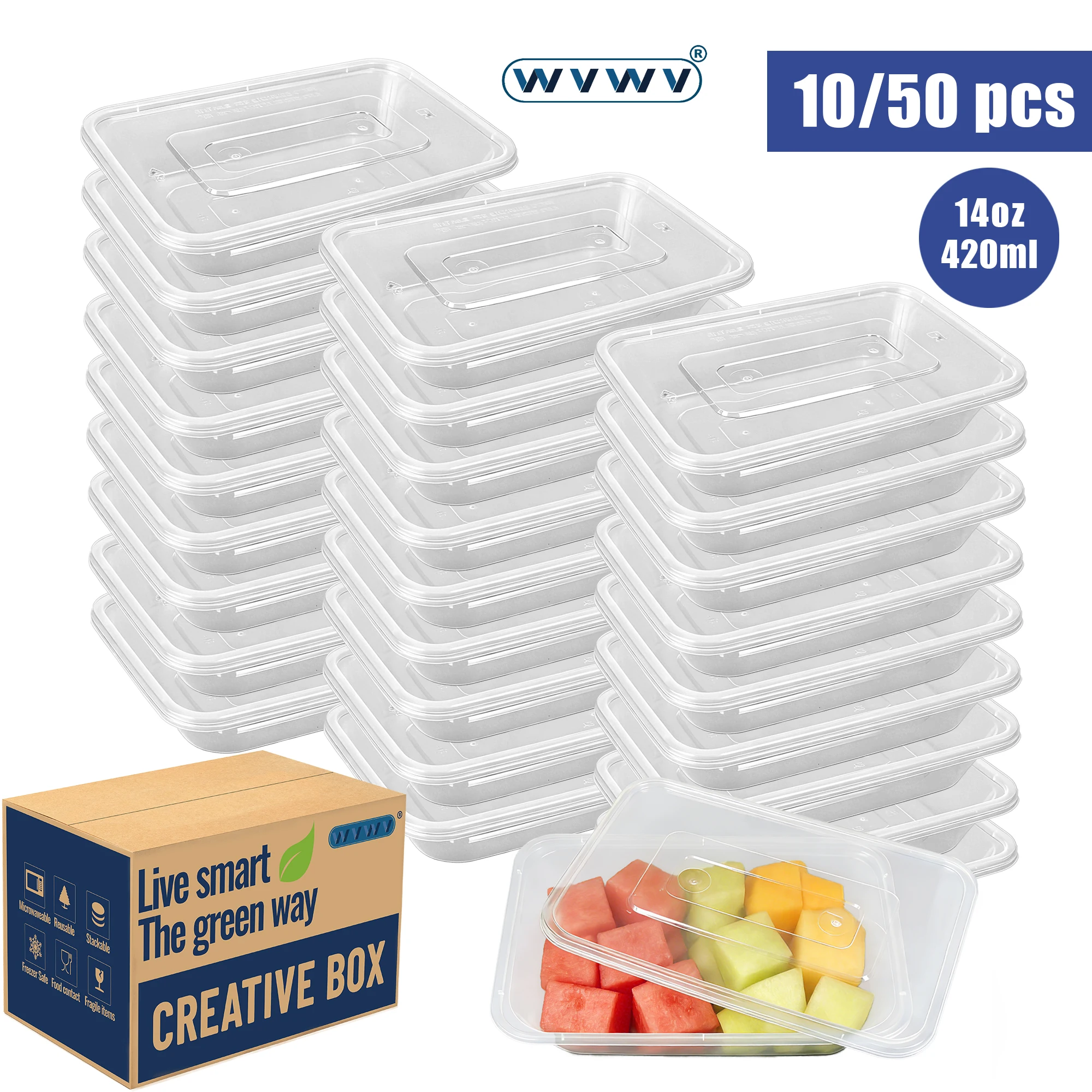 10/50 Stück, 14 Unzen/420 ml, auslaufsichere Behälter zur Vorbereitung von Speisen, Aufbewahrungsboxen für Mahlzeiten, Bento-Lunchboxen, geeignet für die Mikrowelle und den Kühlschrank.