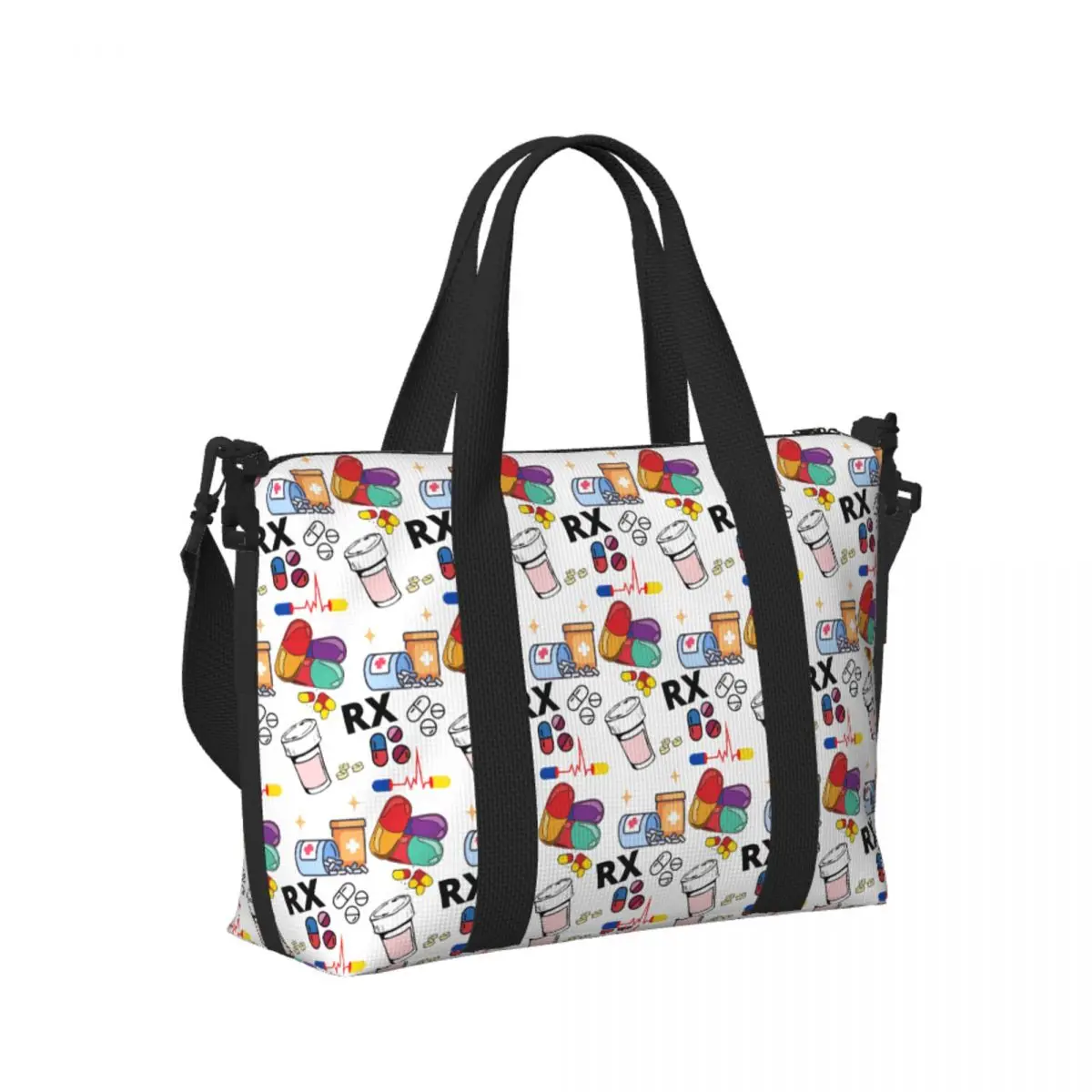

Custom Pharmacy Pattern Pills RX Beach Travel Bag Large Capacity Tote Bags for Gym Yoga Women Shopping Duffle Shoulder Bag