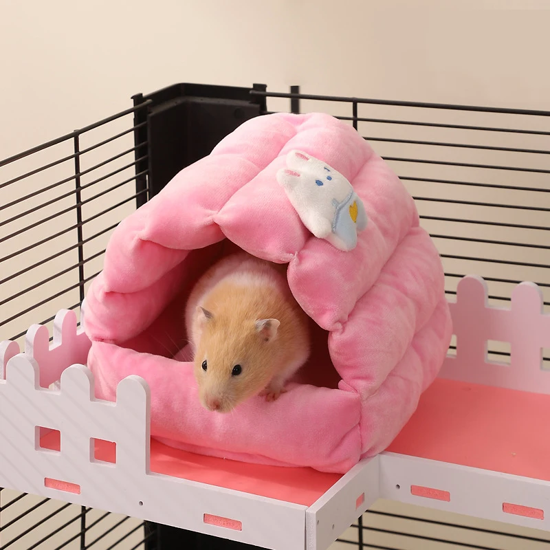 Cute Cartoon Hamster Nest Warm Soft Bed Small Animal House Cage Sleeping Bed Pet Plush Mat for Squirrel Guinea Pigs