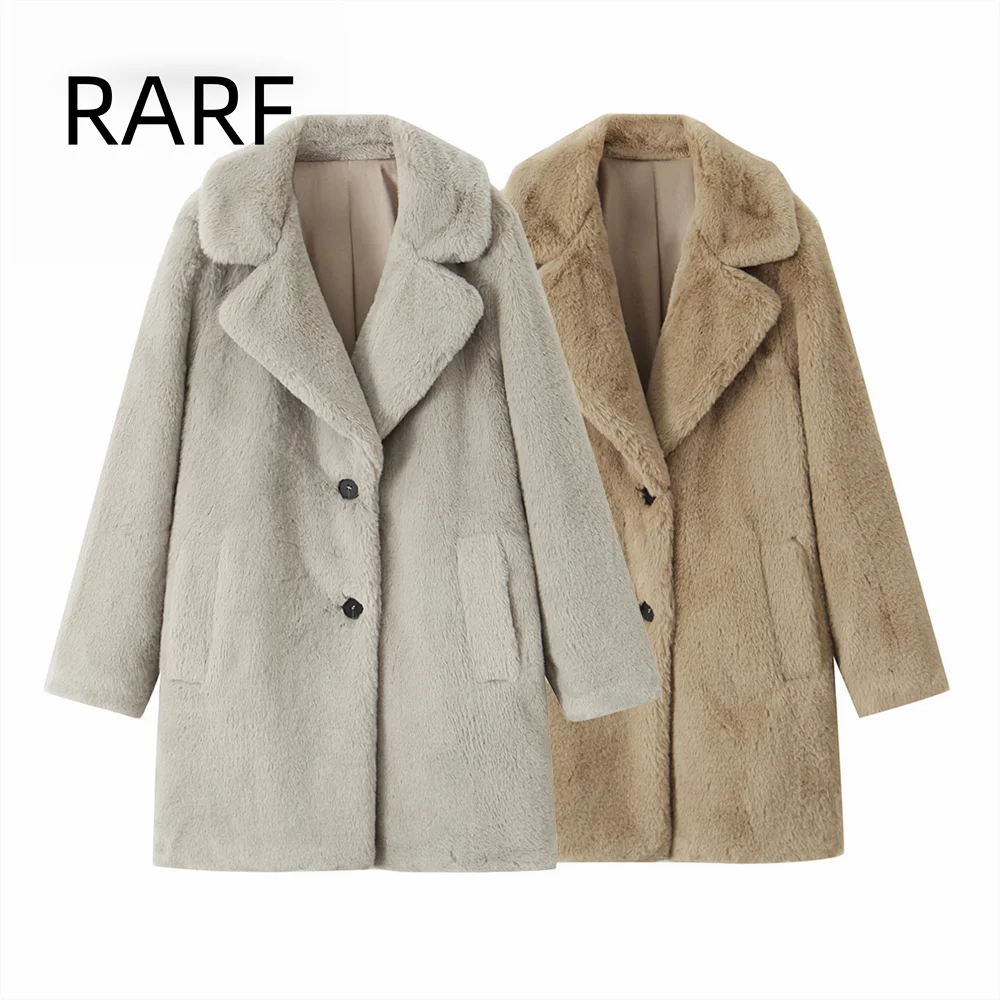 Women\'s  clothing  2024  winter temperament  fashionable  casual  lapel loose plush long coat jacket