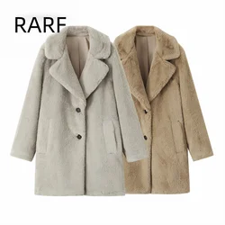 Women's  clothing  2024  winter temperament  fashionable  casual  lapel loose plush long coat jacket