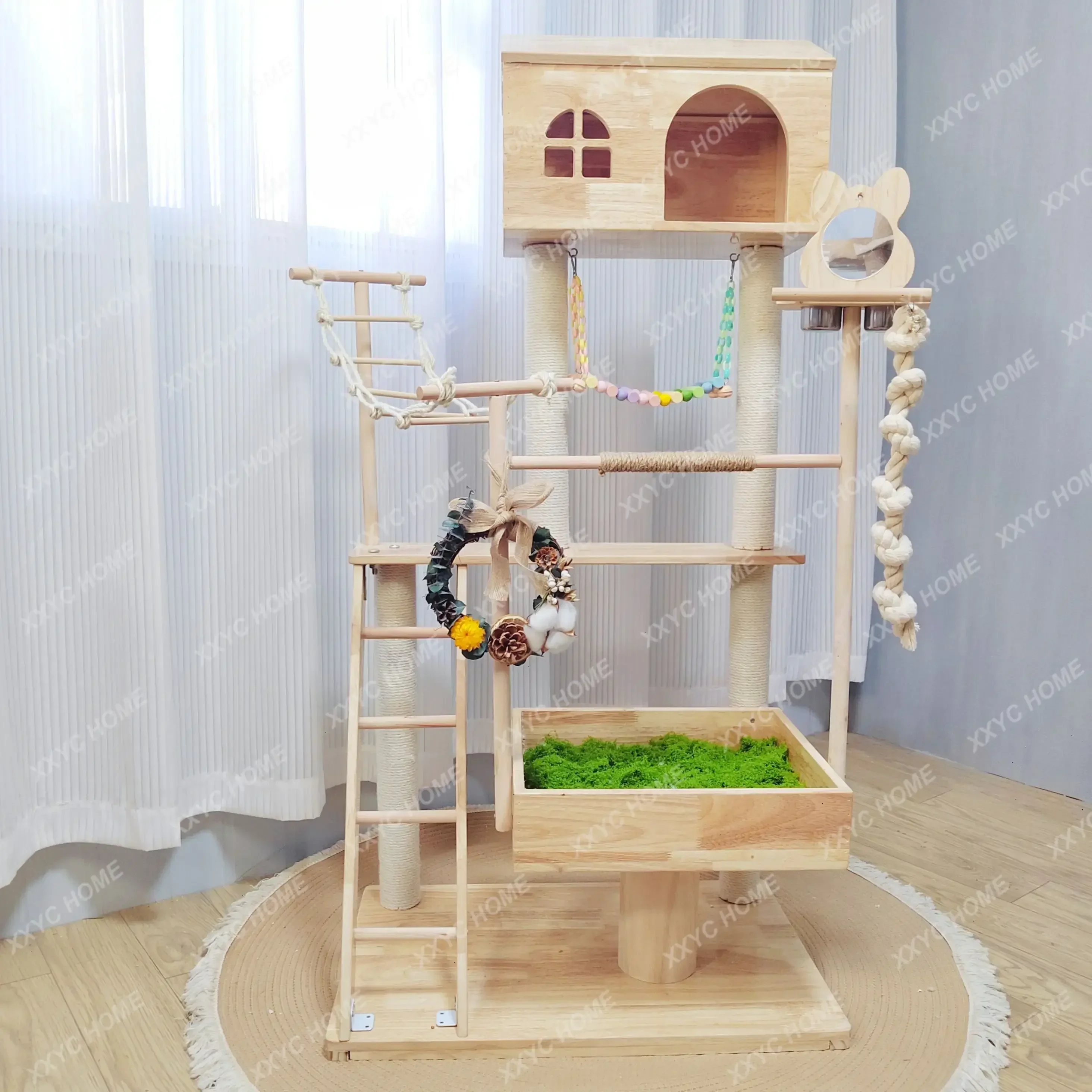 TTLarge Parrot Station Frame Xuanfeng Bird Nest Tree Branch Station Pole Monk Small Sun Bird Frame Myna Grinding Claw Solid Wood