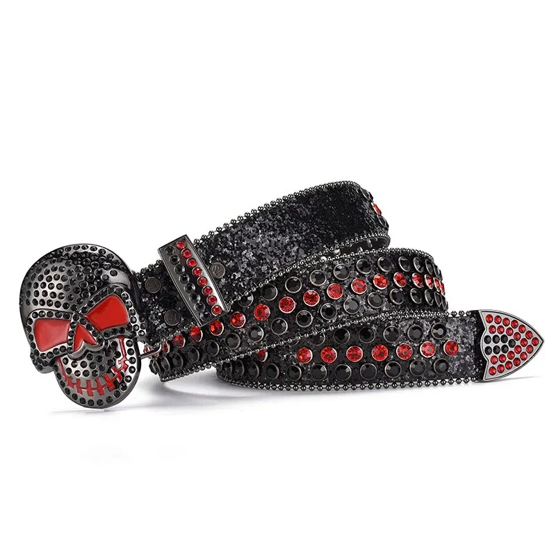 Women\'s Jeans Skull Head Buckle Rhinestone Belt Y2K Belt Shiny Rivet Design Pu Belt Artificial Diamond Belt Punk Rock Men\'s Belt